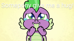 Size: 1920x1080 | Tagged: safe, edit, edited screencap, screencap, spike, dragon, cute-pocalypse meow, g4.5, my little pony: pony life, bronybait, crying, cute, hug request, male, solo, spikabetes, tears of joy, winged spike, wings
