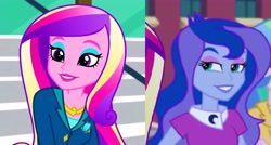 Size: 3820x2048 | Tagged: safe, screencap, dean cadance, princess cadance, princess luna, vice principal luna, equestria girls, g4, bedroom eyes, female, high res, smiling