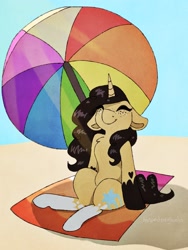 Size: 1536x2048 | Tagged: safe, artist:incendiarymoth, oc, oc only, pony, unicorn, beach umbrella, female, mare, solo, umbrella