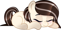 Size: 2263x1114 | Tagged: safe, artist:tired-horse-studios, oc, oc only, oc:cocoa beans, earth pony, pony, female, filly, prone, simple background, sleeping, solo, transparent background