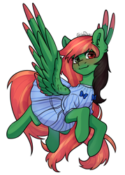 Size: 2130x2976 | Tagged: safe, artist:chibadeer, oc, oc only, oc:mint chaser, pegasus, pony, blushing, clothes, heterochromia, high res, solo