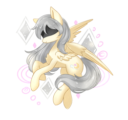 Size: 1600x1499 | Tagged: safe, artist:night lidell, oc, oc only, oc:crescent heart, oc:弦月之心, pegasus, pony, blind, blindfold, female, flying, mare, pegasus oc, simple background, solo, wings