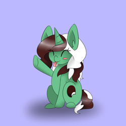 Size: 1000x1000 | Tagged: safe, artist:kaggy009, oc, oc only, oc:peppermint pattie (unicorn), pony, unicorn, ask peppermint pattie, chibi, female, mare, solo, tongue out