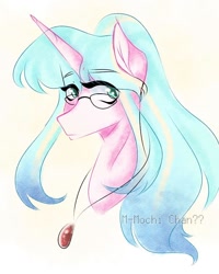 Size: 800x1000 | Tagged: safe, artist:mochii.chann, oc, oc only, pony, unicorn, bust, glasses, horn, jewelry, necklace, simple background, solo, unicorn oc, white background