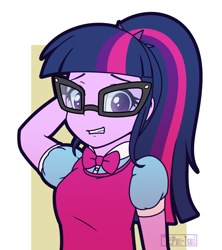 Size: 1084x1218 | Tagged: safe, artist:puetsua, sci-twi, twilight sparkle, equestria girls, equestria girls specials, g4, bust, female, looking at you, ponytail, smiling, solo