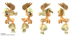 Size: 1710x862 | Tagged: safe, artist:andrew hickinbottom, artist:andyh_3d, part of a set, applejack, seapony (g4), g4, official, 3d, 3ds max, applejack's hat, cowboy hat, female, hat, multeity, multiple angles, seaponified, seapony applejack, simple background, solo, species swap, white background