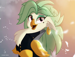 Size: 2849x2160 | Tagged: safe, artist:zidanemina, captain celaeno, bird, parrot, anthro, g4, my little pony: the movie, beautiful, clothes, female, high res, open mouth, pretty, signature, solo