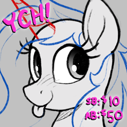 Size: 1200x1200 | Tagged: safe, artist:selenophile, :p, bust, female, looking sideways, mare, monochrome, portrait, tongue out, ych example, your character here