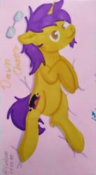 Size: 2138x3879 | Tagged: safe, artist:exobass, oc, oc:dawn chaser, pony, unicorn, glasses, high res, horn, male, marker drawing, pillow, traditional art, unicorn oc