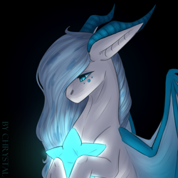 Size: 3307x3307 | Tagged: safe, artist:chrystal_company, oc, oc only, dracony, dragon, hybrid, pony, black background, commission, high res, horns, simple background, solo, stars, wings, ych result