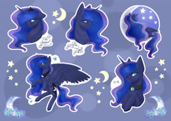 Size: 3720x2631 | Tagged: dead source, safe, artist:chrystal_company, princess luna, alicorn, pony, g4, bust, choker, crescent moon, cyrillic, female, high res, mare, moon, peytral, rearing, russian, solo, talking, tangible heavenly object, transparent moon