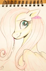Size: 665x1024 | Tagged: safe, artist:imalou, fluttershy, pegasus, pony, g4, colored sketch, hair covering face, looking at you, sketch, traditional art