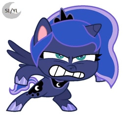 Size: 600x561 | Tagged: safe, artist:savannah-london, princess luna, alicorn, pony, g4, g4.5, my little pony: pony life, angry, base used, bipedal, crown, female, g4 to g4.5, jewelry, logo, mare, necklace, regalia, simple background, solo, spread wings, white background, wings