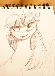 Size: 740x1024 | Tagged: safe, artist:imalou, twilight sparkle, alicorn, pony, g4, bust, female, looking at you, sketch, smiling, solo, traditional art, twilight sparkle (alicorn)