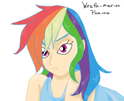 Size: 460x376 | Tagged: safe, artist:wrath-marionphauna, rainbow dash, human, g4, angry, clothes, digital art, female, humanized, simple background, solo, transparent background