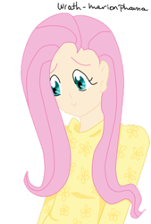 Size: 311x459 | Tagged: safe, artist:wrath-marionphauna, fluttershy, human, g4, clothes, digital art, female, humanized, simple background, smiling, solo, transparent background