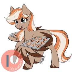 Size: 949x925 | Tagged: safe, artist:cosmalumi, oc, oc only, pegasus, pony, cookie, eye clipping through hair, food, patreon, patreon logo, solo, watermark