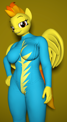 Size: 2132x3840 | Tagged: safe, artist:kevhon, spitfire, pegasus, anthro, g4, 3d, clothes, female, hand on hip, high res, looking at you, pose, smiling, solo, source filmmaker, uniform, wings, wonderbolts, wonderbolts uniform