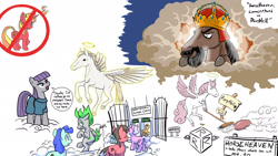 Size: 1920x1080 | Tagged: safe, artist:hellpony, maud pie, oc, angel, earth pony, horse, pegasus, pony, derpibooru, g4, aggie.io, angelic wings, broom, cloud, god, halo, heaven, monty python, monty python and the holy grail, on a cloud, rock, standing on a cloud, that pony sure does love rocks, wings