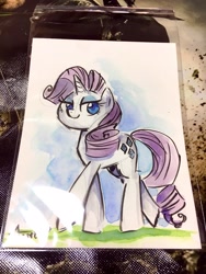 Size: 1536x2048 | Tagged: safe, artist:agnesgarbowska, photographer:chiroel0021, rarity, pony, unicorn, g4, female, japan ponycon, solo, traditional art, watercolor painting