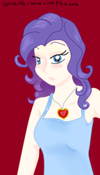 Size: 372x648 | Tagged: safe, artist:wrath-marionphauna, rarity, human, g4, alternate hairstyle, blushing, clothes, dress, female, humanized, jewelry, necklace, solo, waking up