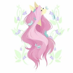 Size: 1080x1080 | Tagged: safe, artist:montystyle, fluttershy, butterfly, pegasus, pony, g4, blushing, bust, digital art, eyes closed, facebook, female, flower, mare, plant, simple background, solo, white background