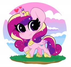 Size: 2048x1907 | Tagged: safe, artist:kittyrosie, princess cadance, alicorn, pony, g4, chibi, cloud, cute, cutedance, female, heart, looking at you, mare, sky, solo, sparkly mane