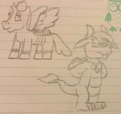 Size: 1952x1839 | Tagged: safe, artist:tarkan809, derpibooru exclusive, ocellus, changeling, dragon, g4, cute, diaocelles, dragon ocellus, dragon tales, lined paper, shy, style emulation, traditional art