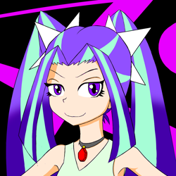 Size: 1000x1000 | Tagged: safe, artist:itaitaitaita70, aria blaze, equestria girls, g4, abstract background, digital art, female, human coloration, jewelry, looking at you, necklace, smiling, solo