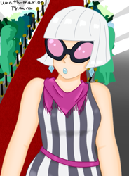 Size: 421x573 | Tagged: safe, artist:wrath-marionphauna, photo finish, human, g4, carpet, clothes, crowd, dress, ear piercing, earring, glasses, humanized, jewelry, lipstick, piercing, red carpet, scarf, sunglasses