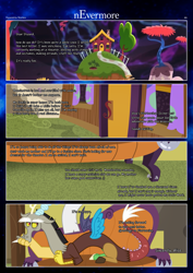 Size: 3259x4607 | Tagged: safe, artist:estories, discord, draconequus, comic:nevermore, g4, chaos, comic, discord's house, floating island, high res, text, the discord zone
