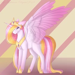 Size: 1772x1772 | Tagged: safe, artist:chrystal_company, princess celestia, alicorn, pony, g4, abstract background, female, hoof shoes, jewelry, mare, peytral, redesign, solo, tiara