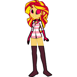 Size: 768x768 | Tagged: safe, artist:thatradhedgehog, sunset shimmer, human, equestria girls, g4, angel dust (hazbin hotel), clothes, cosplay, costume, demon costume, hazbin hotel, hellaverse, heterochromia, spider costume, that's entertainment