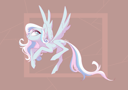 Size: 4093x2894 | Tagged: safe, artist:shore2020, oc, oc only, oc:snowdrop, pegasus, pony, abstract background, brown background, closed mouth, cyan eyes, female, looking up, older, older snowdrop, simple background, smiling, solo, spread wings, wings