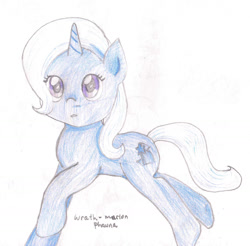 Size: 1769x1740 | Tagged: safe, artist:wrath-marionphauna, trixie, pony, unicorn, g4, colored pencil drawing, female, looking at you, solo, traditional art