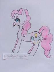 Size: 1560x2080 | Tagged: safe, artist:martiuscaxan, pinkie pie, earth pony, pony, g4, blushing, colored pencil drawing, female, solo, tongue out, traditional art