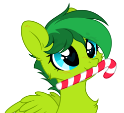 Size: 2965x2720 | Tagged: safe, artist:mint-light, artist:rioshi, artist:starshade, oc, oc only, oc:evergreen feathersong, pegasus, pony, base used, bust, candy, candy cane, chest fluff, commission, cutie mark, female, food, heart, heart eyes, high res, mouth hold, pegasus oc, simple background, solo, white background, wingding eyes, wings, ych result