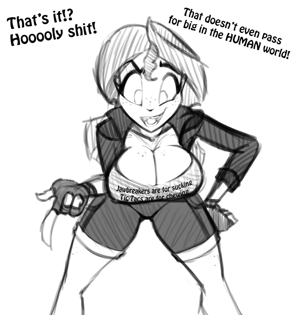 2405611 - suggestive, artist:lil miss jay, sunset shimmer, human, equestria  girls, g4, big breasts, breast expansion, breasts, busty sunset shimmer,  cleavage, clothes, confident, denim shorts, female, fingerless gloves,  freckles, gloves, growth, huge