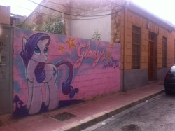 Size: 1024x765 | Tagged: safe, rarity, pony, unicorn, g4, brick wall, female, graffiti, irl, mare, mural, photo, solo, spain