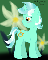 Size: 486x609 | Tagged: safe, artist:wrath-marionphauna, lyra heartstrings, pony, unicorn, g4, blushing, digital art, female, smiling, solo