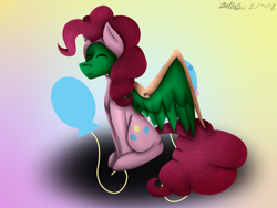 Size: 1600x1200 | Tagged: safe, artist:sweeetiebelle, pinkie pie, oc, oc:frost d. tart, pony, g4, clothes, cosplay, costume, eyes closed, male, pinkie costume, pony costume, solo, stallion, suit, watermark