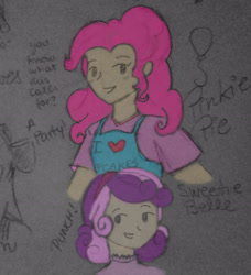 Size: 2340x2563 | Tagged: safe, artist:pochychan, pinkie pie, sweetie belle, human, g4, high res, humanized, smiling