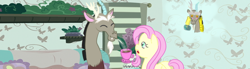Size: 720x200 | Tagged: safe, artist:wrath-marionphauna, discord, fluttershy, discordant harmony, g4, discord's house, food, shipping, smiling, tea