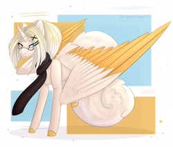 Size: 2756x2343 | Tagged: safe, artist:chrystal_company, oc, oc only, alicorn, pony, alicorn oc, clothes, colored hooves, glasses, high res, horn, scarf, solo, two toned wings, wings