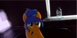 Size: 1920x955 | Tagged: safe, artist:gamingcomputerpony, oc, oc only, oc:gamingcomputerpony, animated, bored, computer, drink, gif, irl, laptop computer, photo