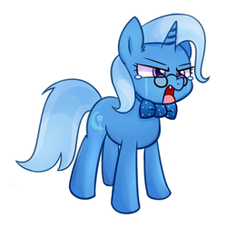 Size: 2000x2000 | Tagged: safe, artist:handgunboi, trixie, pony, g4, angry, bowtie, crying, ear fluff, female, glasses, high res, mare, simple background, solo, teary eyes, white background