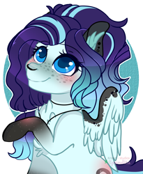 Size: 2052x2500 | Tagged: safe, artist:2pandita, part of a set, oc, oc only, pegasus, pony, bust, commission, female, high res, mare, portrait, raised hoof, sitting, smiling, solo, ych result