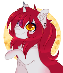 Size: 2180x2500 | Tagged: safe, artist:2pandita, part of a set, oc, oc only, pony, unicorn, bust, commission, female, heterochromia, high res, mare, portrait, raised hoof, sitting, smiling, solo, ych result