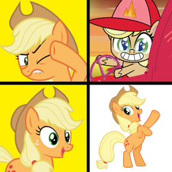 Size: 1300x1300 | Tagged: safe, edit, edited screencap, screencap, applejack, earth pony, pony, g4, g4.5, how applejack got her hat back, my little pony: pony life, bipedal, drama, female, g4 purist, mare, meme, op is a duck, op isn't even trying anymore, pony life drama