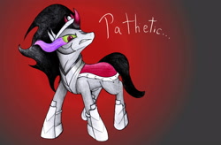 Size: 3506x2296 | Tagged: safe, alternate version, artist:backgrounds-ponies, king sombra, g4, commission, high res, looking at you, red background, simple background, text, traditional art